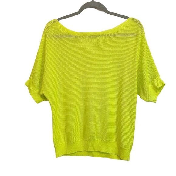 White + Warren Linen Off Shoulder knit Tee Neon Yellow Sz S - Picture 4 of 8